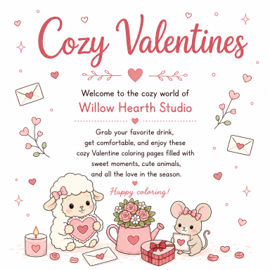 Ein süßes Design mit einem Schaf, einer Maus, Herzen und Geschenken für Valentinstag.